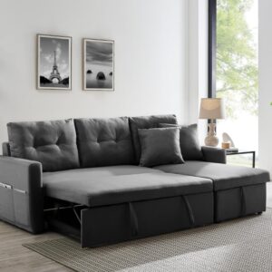 CONCEPT USINE | Divano angolare convertibile a 4 posti | Design Malmo Tessuto Grigio | Stile Moderno | Divano Letto con Cassettiera Integrata | Comodo